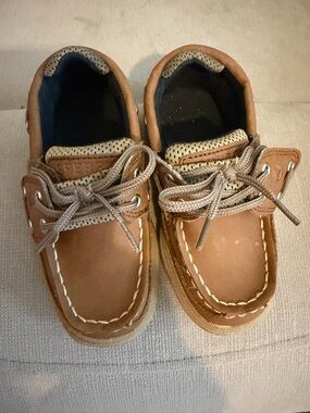 Sperry Tan Brown Kids Moccasin Boat Shoes with Laces
